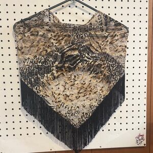 Animal Print Lace Shawl with Fringe